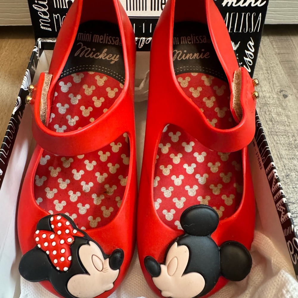 Mini Melissa Ultra + Disney Kids Red Mickey and Minnie Shoes